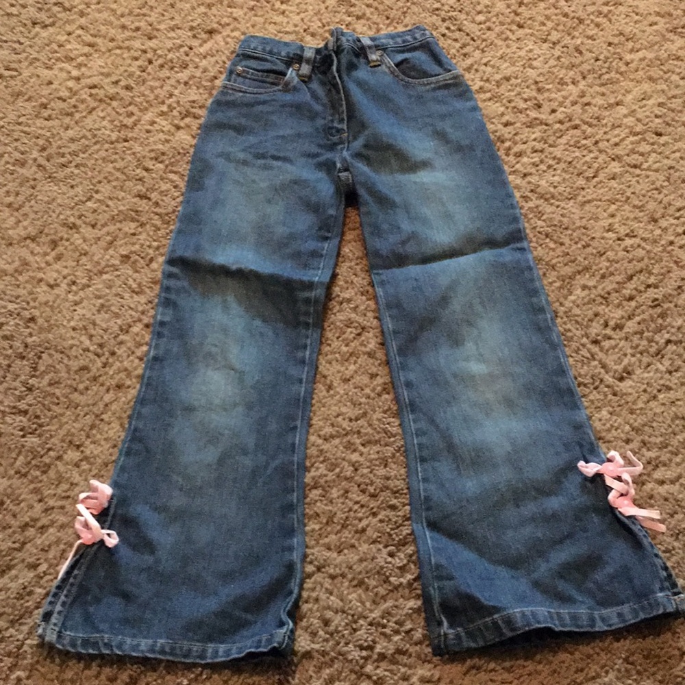 Gymboree Vintage Giraffe Club distressed look bow jeans 7